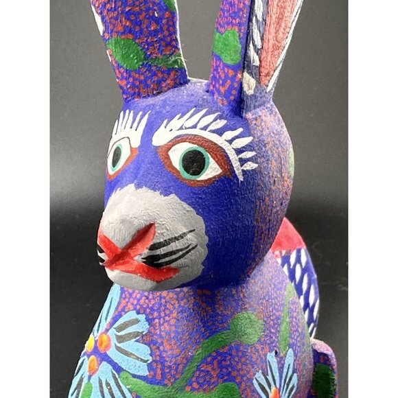 Oaxacan Alebrije Wood Carvings Mexican Folk Art Bunny Rabbit Purple Sculpture - Picture 5 of 16